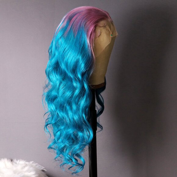 Blue Pink Ombre Lace Front Wig Virgin Human Hair Custom Color Wig - Picture 2 of 7